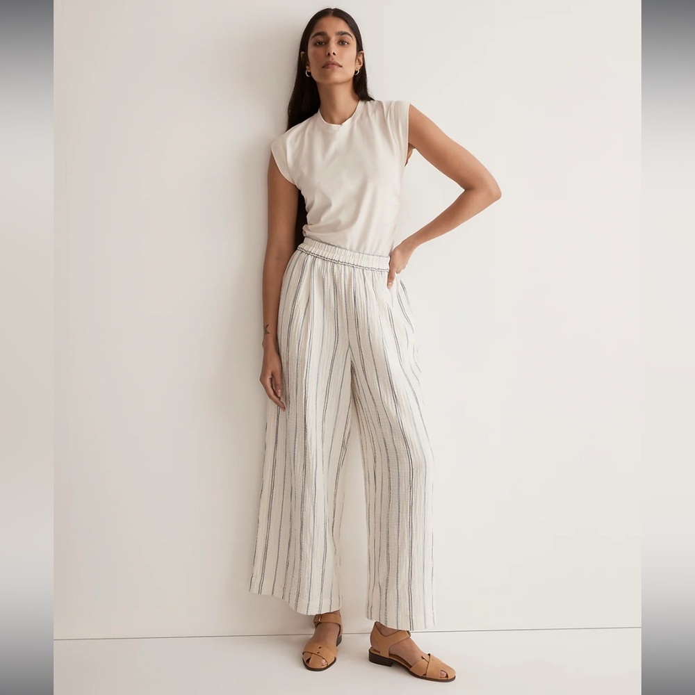 MADEWELL UNTAILORED WIDE LEG CROP PANT IN STRIPED LIGHTSPUN SIZE MEDIUM NWT